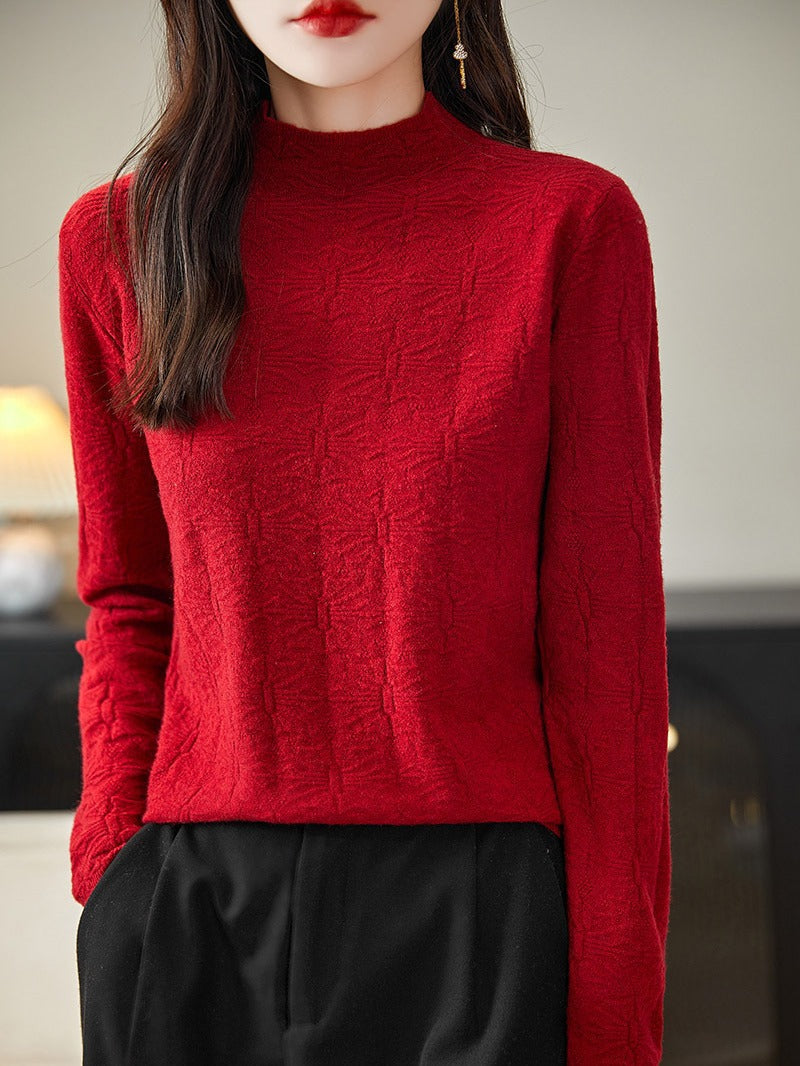 Damen Strukturiertes Feinstrick-Longsleeve mit Stehkragen und kastiger Silhouette Drune
