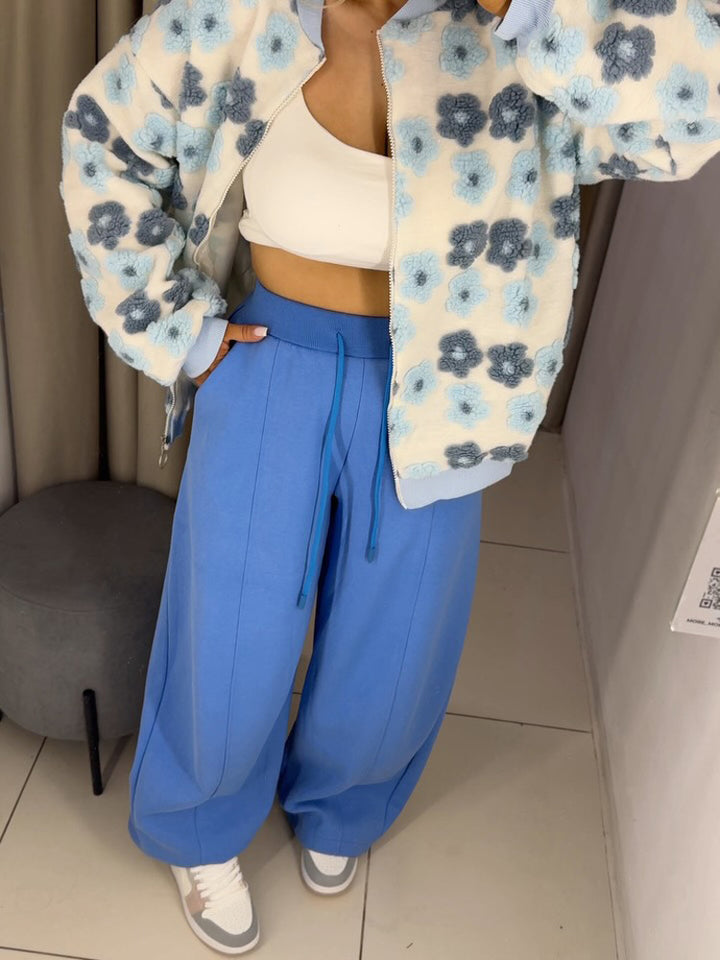 Damen Weite High‑Waist Sweatpants mit Bundkordel, Bügelfalte & Eingrifftaschen Drune