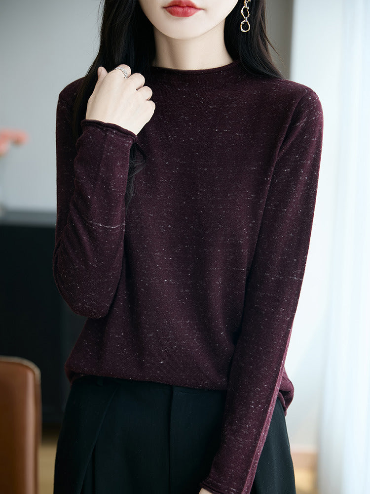 Damen Minimalistischer Nep-Strick-Longsleeve mit kurzem Stehkragen Drune