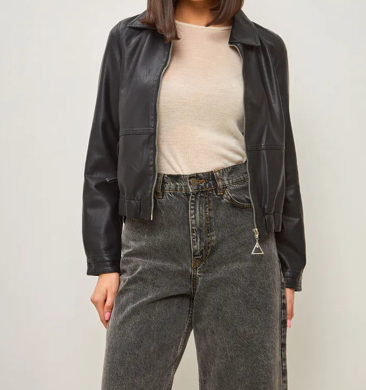 Damen modische Bomberjacke aus veganem Leder Drune