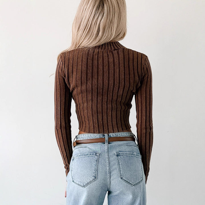 Damen cropped Strickjacke mit schmalem Reißverschluss und langem Arm Drune