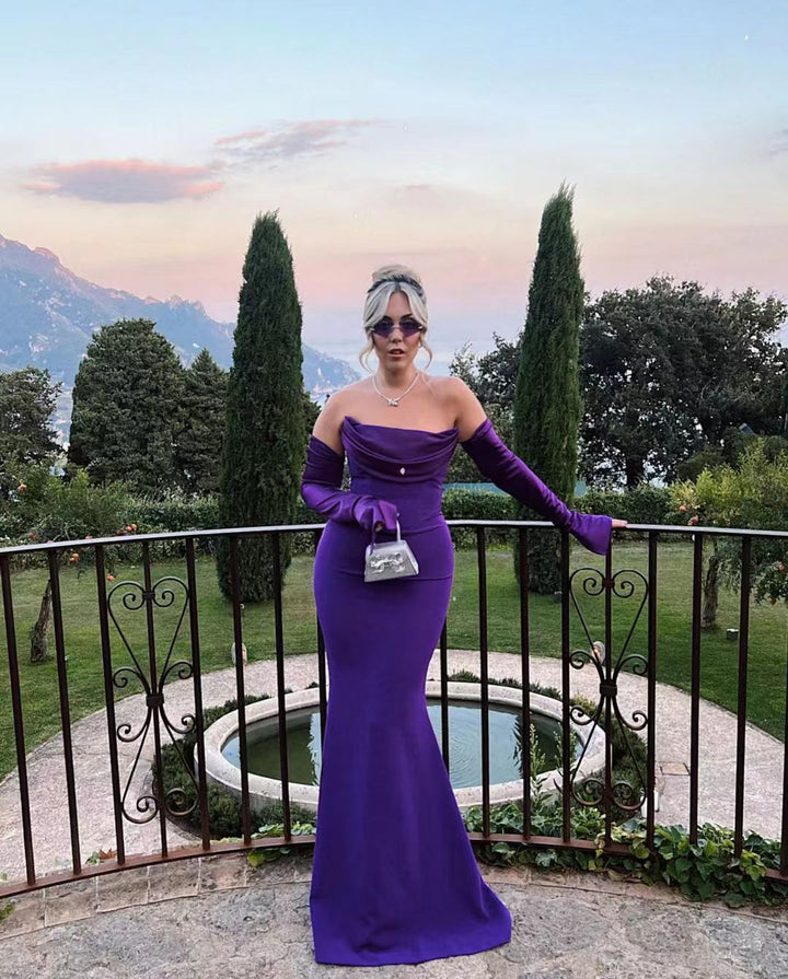Damen Elegantes Meerjungfrau-Kleid mit schulterfreiem Design und langen Ärmeln Drune
