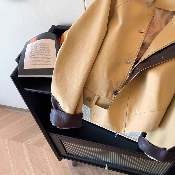 Damen Harrington-Jacke mit Lederbesatz und verdecktem Reißverschluss Drune