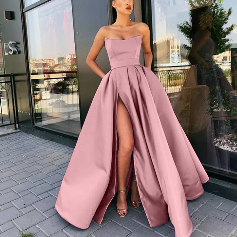 Damen Elegantes Abendkleid mit tiefem Schlitz und schwingendem Rock Drune