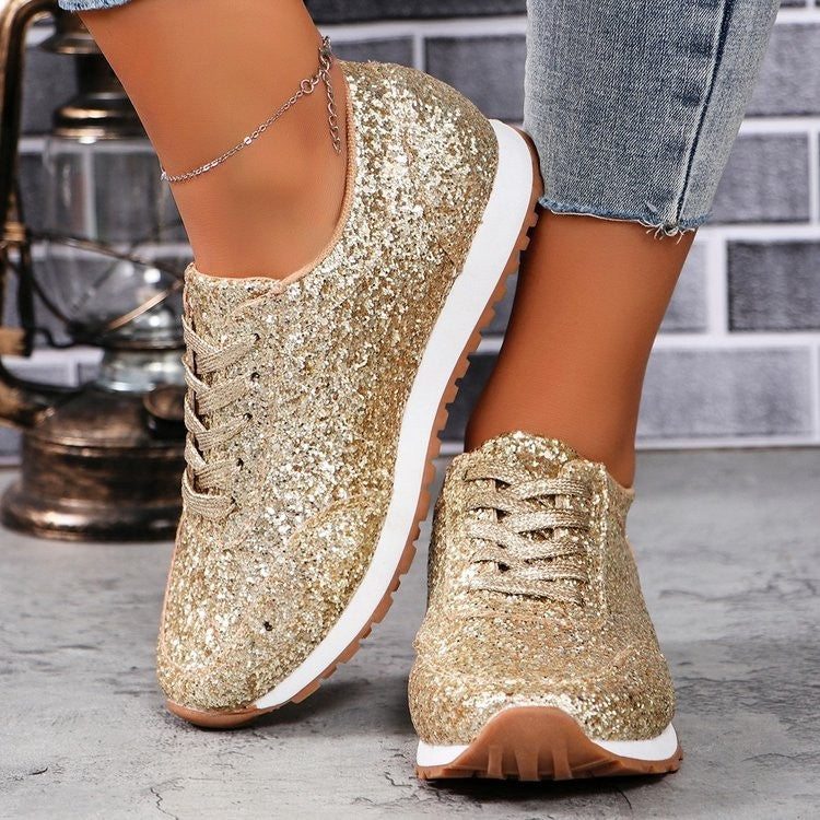 Damen  glitzernde Retro-Laufsneaker mit gepolstertem Memory-Fußbett und rutschfester Profilsohle Drune