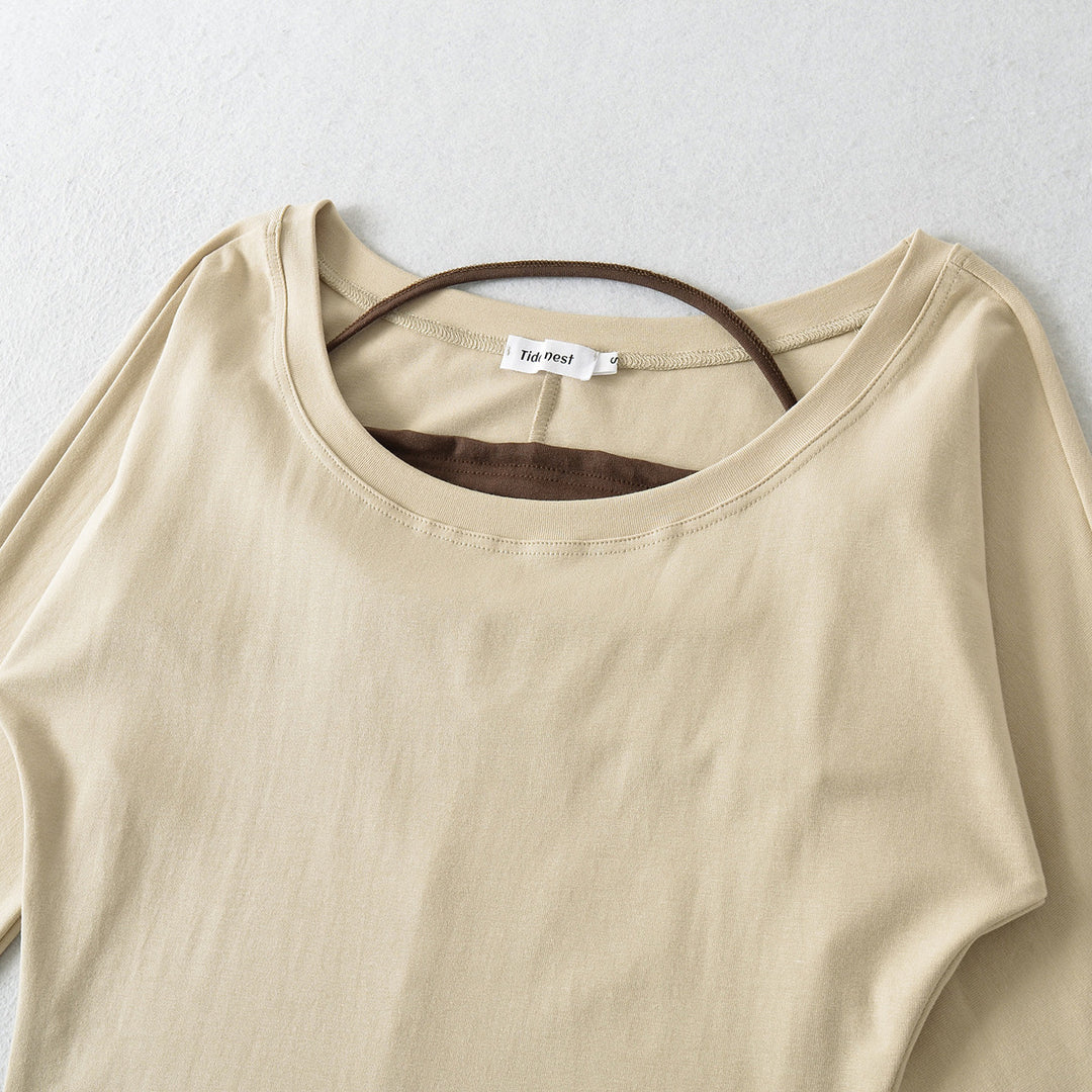 Damen lässiges Langarmshirt mit schickem U-Boot Ausschnitt und modischem Rückendetail Drune