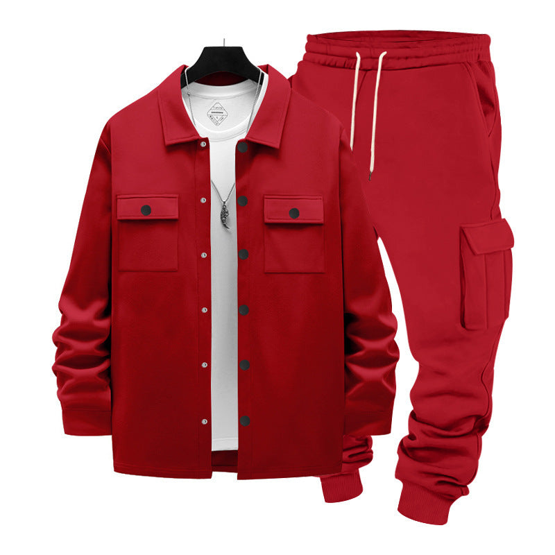 Herren nan lässiges Baumwoll-Misch Overshirt und Cargo-Jogger Set mit Kordelzug, Pattentaschen und elastischen Bündchen Drune