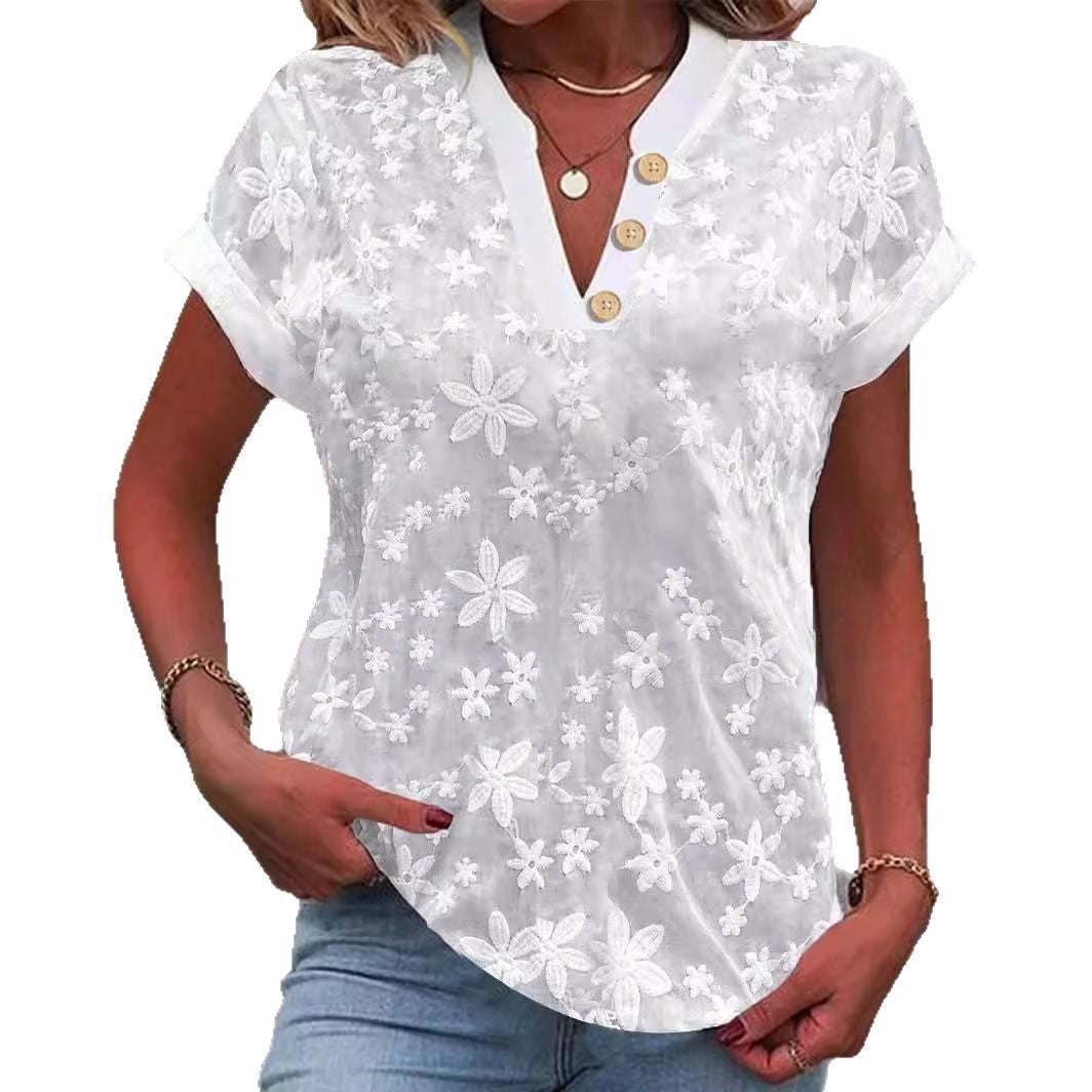 Damen Bluse mit femininem Blumenstick-Muster Drune