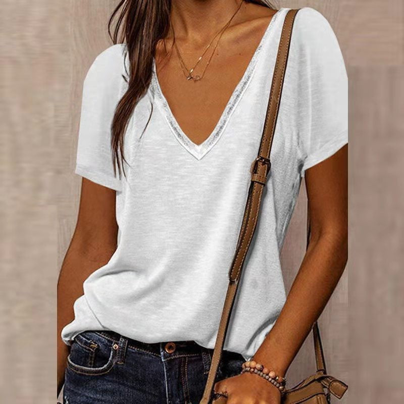 Damen V-Ausschnitt T-Shirt Drune