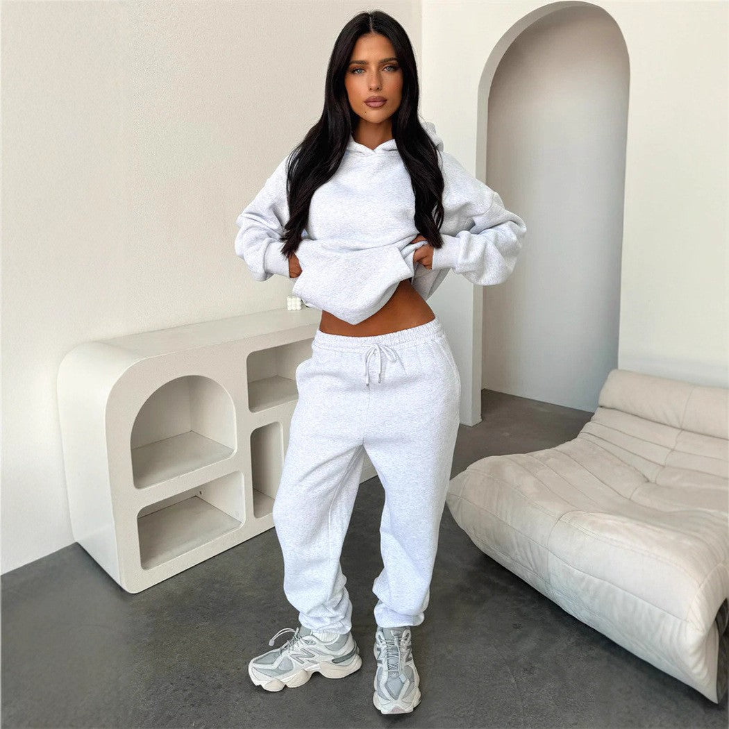 Damen Loungewear-Set mit oversized Kapuzenpullover und hochgeschnittener Kordelzug-Jogginghose aus Baumwollmischung Drune
