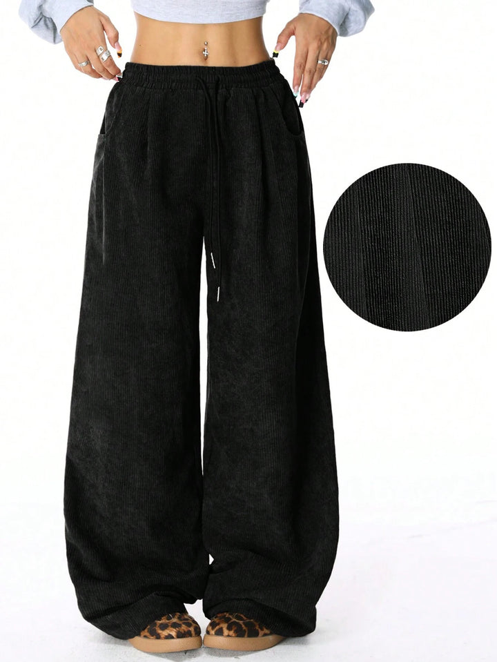 Damen Weite Cordhose aus Feincord mit hohem Elastikbund Drune