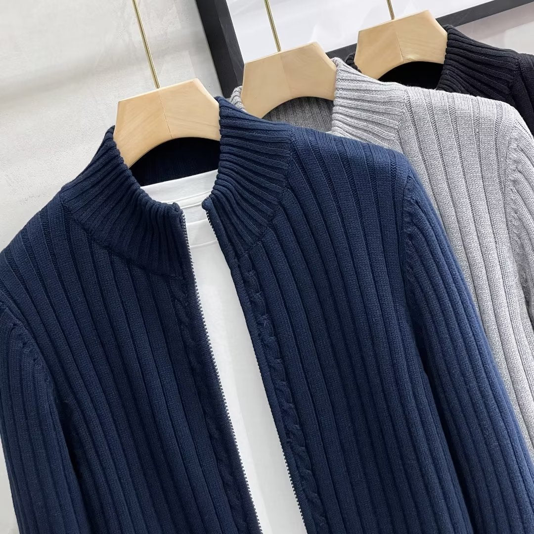 Herren Modische Strickjacke mit Reißverschluss und Rippenstruktur Drune