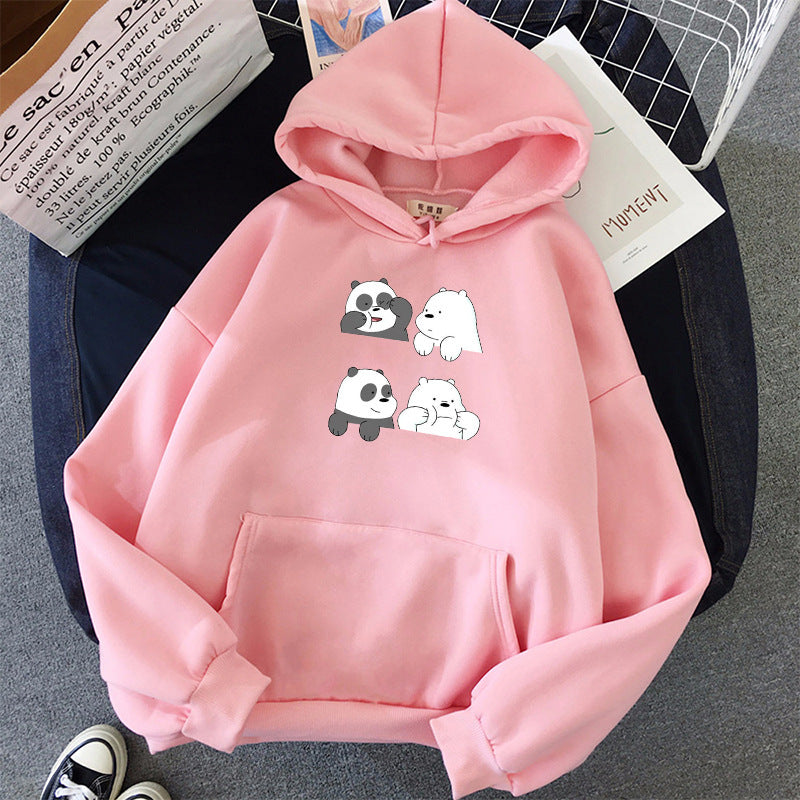 Unisex nan Kapuzenpullover mit niedlichem Comic-Tierprint, Kängurutasche und weichem Fleece-Innenfutter Drune