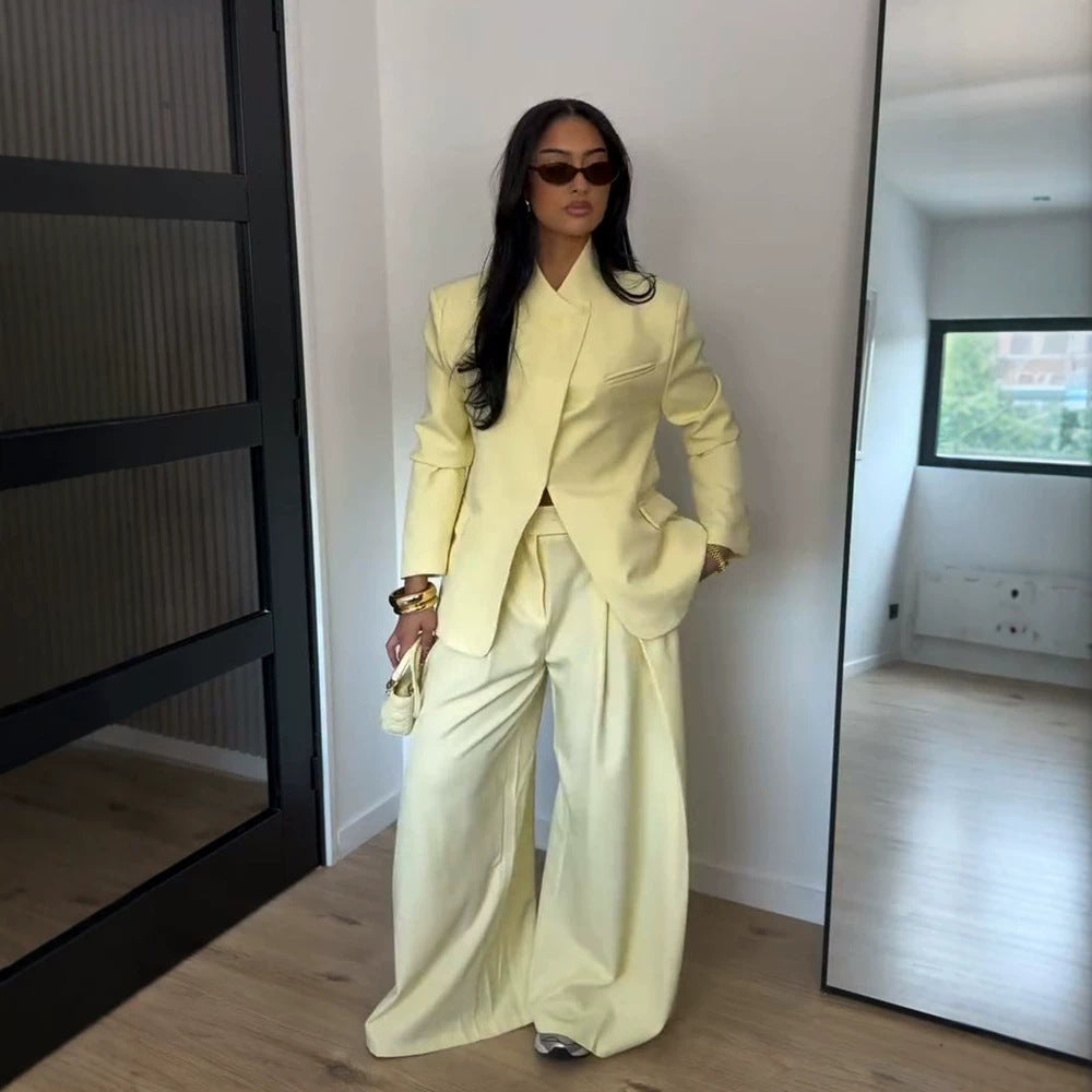 Damen Zweiteiliges Oversize-Sakko mit Stehkragen und weite Bundfaltenhose Drune