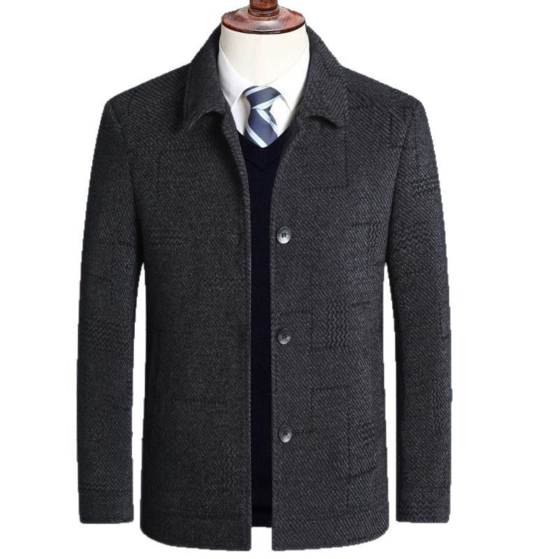 Herren eleganter Wollmix-Mantel mit strukturierter Weboptik und Knopfleiste Drune