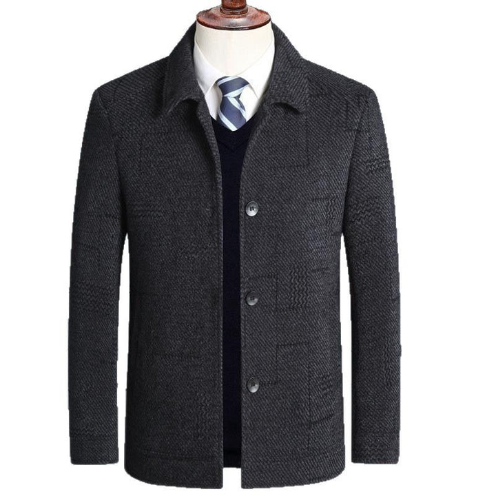 Herren eleganter Wollmix-Mantel mit strukturierter Weboptik und Knopfleiste Drune
