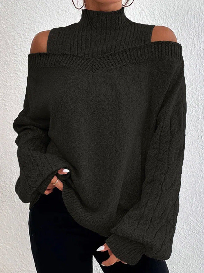 Damen Pullover mit schulterfreien Ärmeln und hohem Kragen Drune