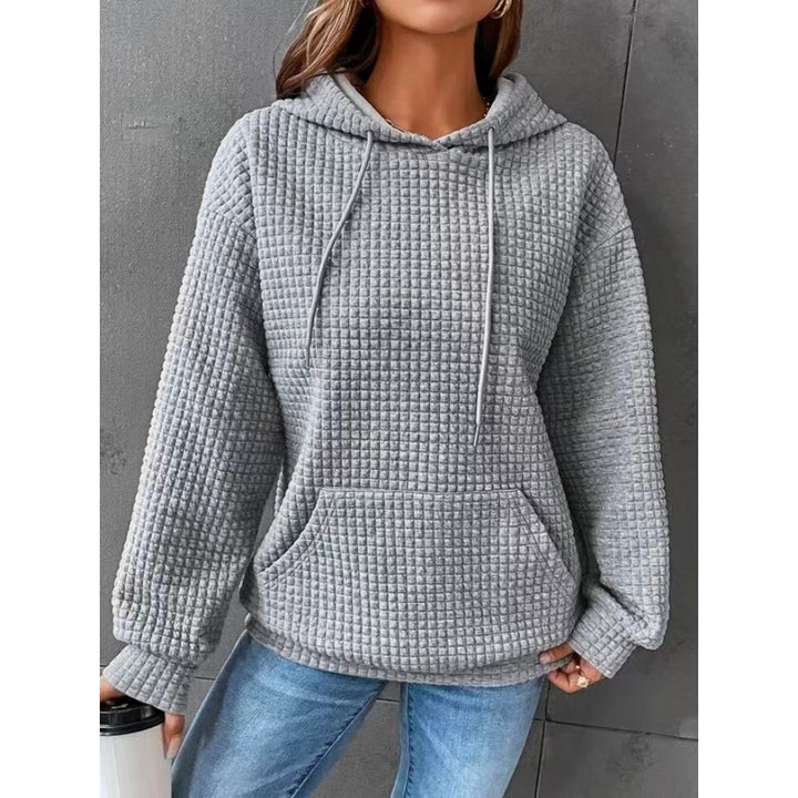 Damen Kuscheliger Waffelpullover mit Kapuze und Kängurutasche Drune