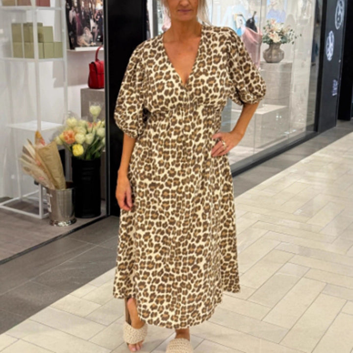 Damen nan Maxikleid mit tiefem V-Ausschnitt, voluminösen Puffärmeln und smockierter Taillennaht Drune