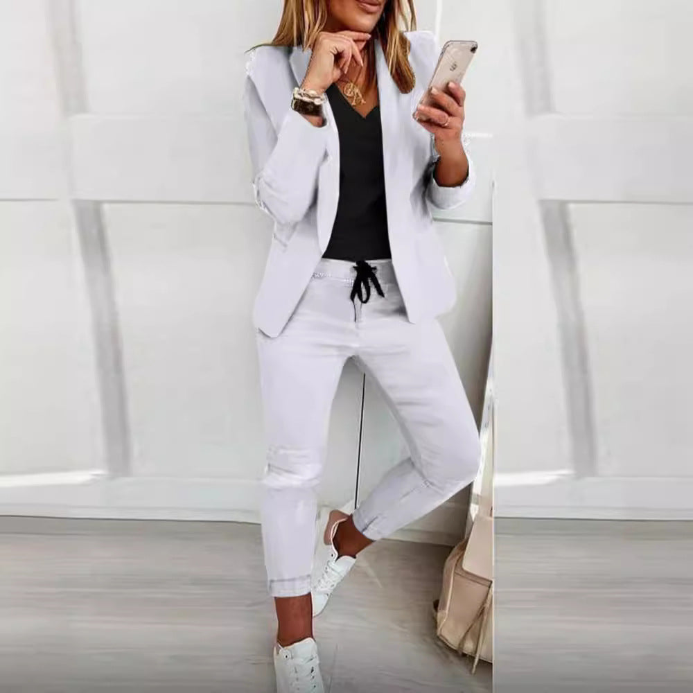 Damen nan zweiteiliges Blazer-Jogger-Set mit tailliertem Blazer und elastischer Bundhose Drune