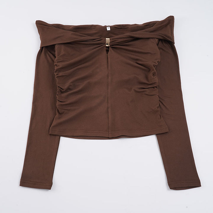 Damen Schulterfreies gerafftes Langarm-Cami mit Zierclip Drune