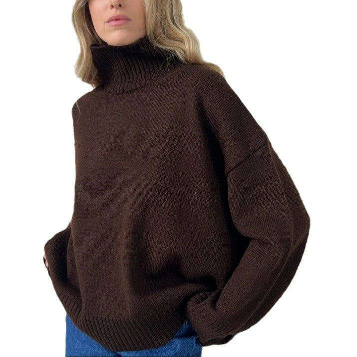 Damen Strickpullover mit hohem Kragen und weitem Schnitt Drune