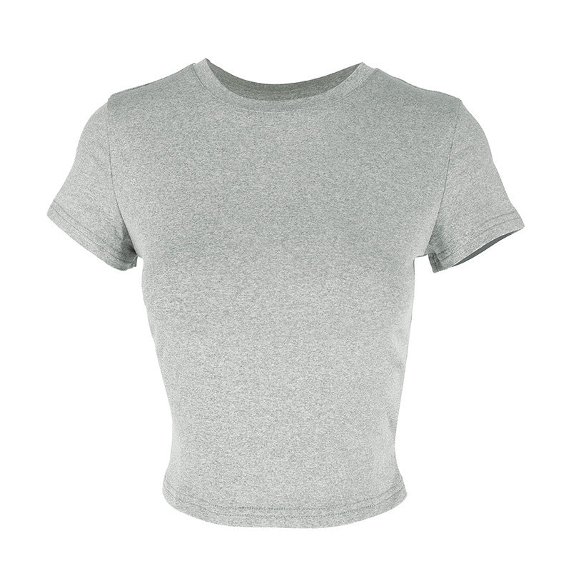 Damen figurbetontes Crop-Top mit Rundhalsausschnitt und elastischem Material Drune