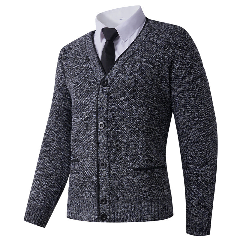 Herren Strukturierte Strickcardigan mit V-Ausschnitt, Knopfleiste und Eingrifftaschen Drune