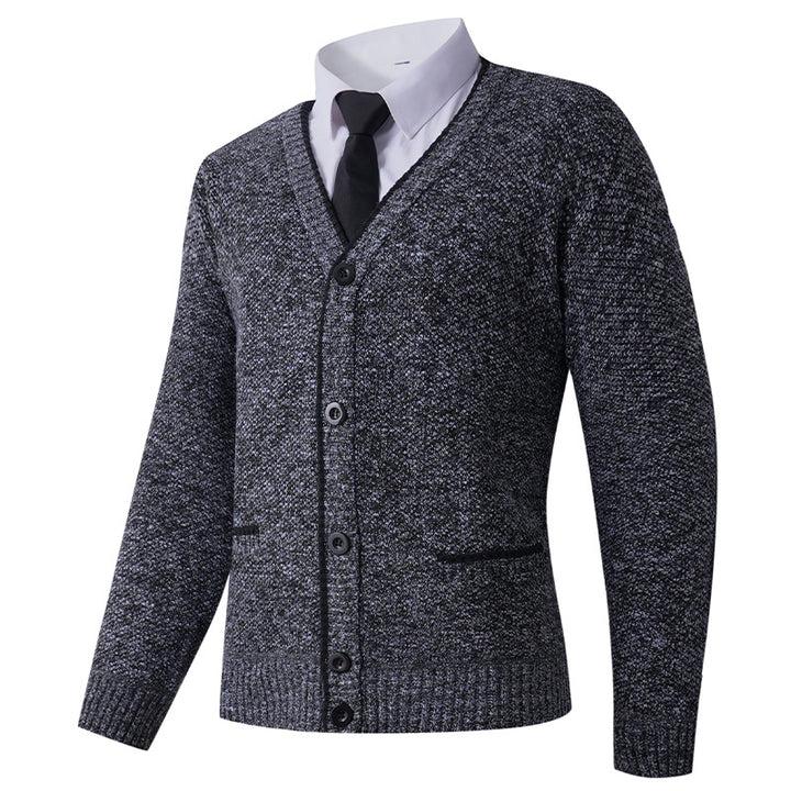 Herren Strukturierte Strickcardigan mit V-Ausschnitt, Knopfleiste und Eingrifftaschen Drune