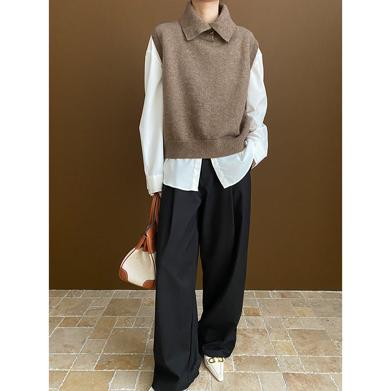 Damen multifunktionale Strickweste mit modischem Kragen Drune