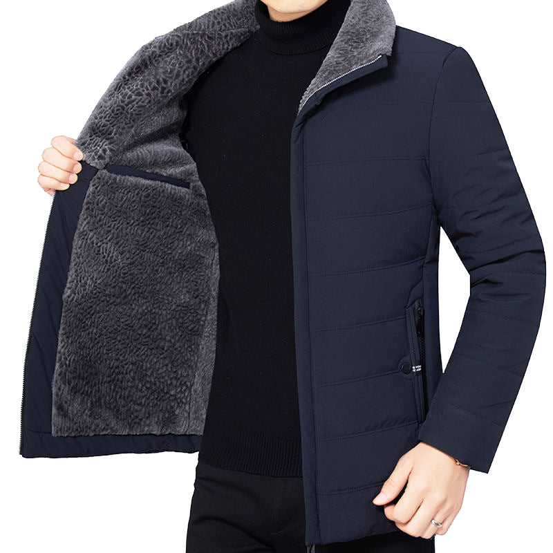 Herren Wattierte Winterjacke mit weichem Plüschfutter, Stehkragen und schmaler Steppung Drune