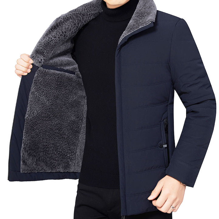 Herren Wattierte Winterjacke mit weichem Plüschfutter, Stehkragen und schmaler Steppung Drune