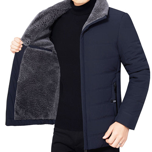 Herren Wattierte Winterjacke mit weichem Plüschfutter, Stehkragen und schmaler Steppung Drune