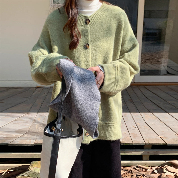 Damen lässige Strickjacke mit großen Knöpfen und oversized Schnitt Drune
