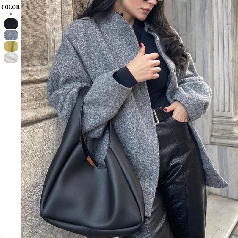 Damen Oversized Fleecejacke mit Knopfverschluss und seitlichen Taschen Drune