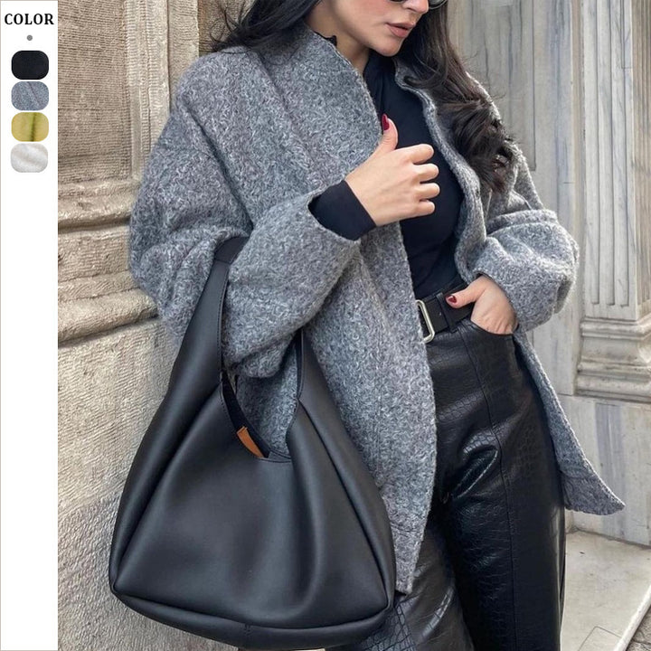 Damen Oversized Fleecejacke mit Knopfverschluss und seitlichen Taschen Drune