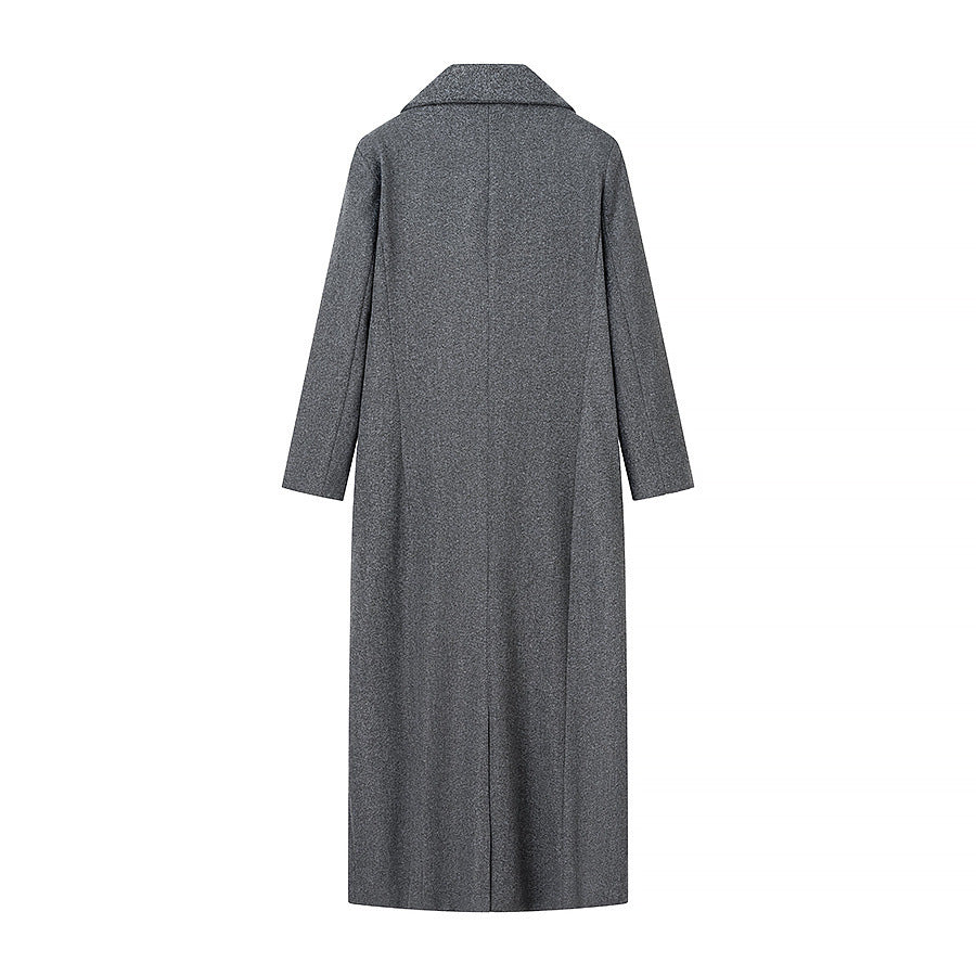 Damen nan lang geschnittener Mantel mit integriertem Rollkragen‑Schal und minimalistischer Einreiher‑Silhouette Drune