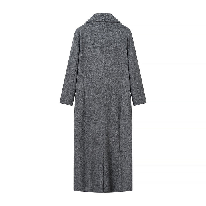 Damen nan lang geschnittener Mantel mit integriertem Rollkragen‑Schal und minimalistischer Einreiher‑Silhouette Drune