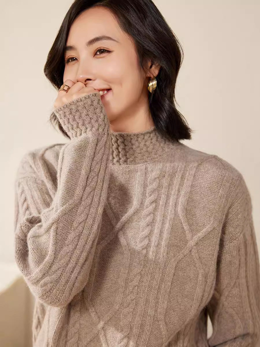 Damen Zopfstrick-Mockneckpullover mit kurzer Boxy-Silhouette Drune