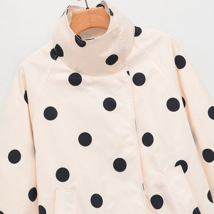 Damen Gepolsterte Oversize-Jacke mit hohem Stehkragen und Punkte-Print Drune