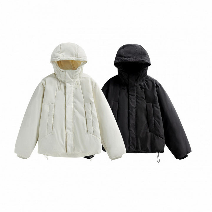 Unisex Kurze wattierte Kapuzen-Übergangsjacke im Boxy-Cut mit hohem Stehkragen Drune