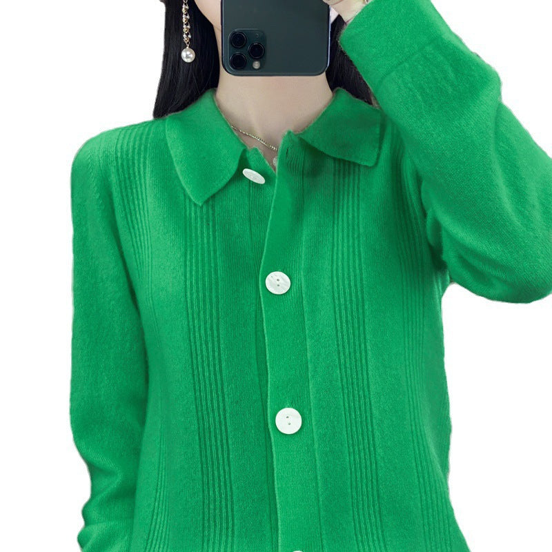 Damen Knopfcardigan mit Hemdkragen und feiner Längsrippenstruktur Drune