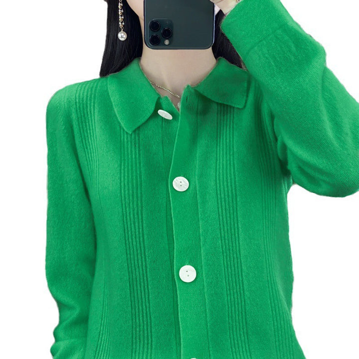 Damen Knopfcardigan mit Hemdkragen und feiner Längsrippenstruktur Drune