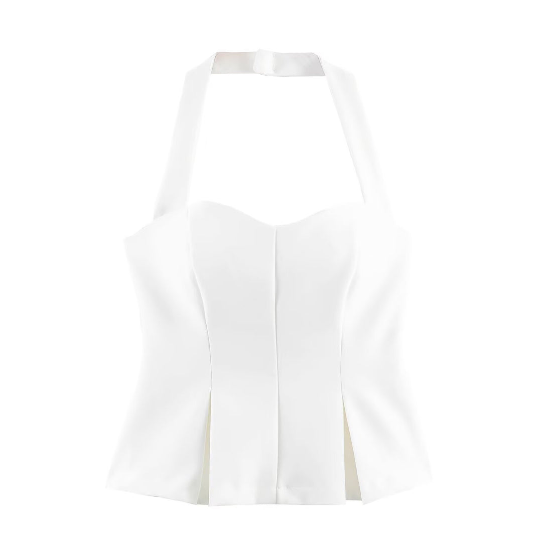 Damen Haltertop mit elegantem Taillenschnitt und feinen Plisseedetails Drune