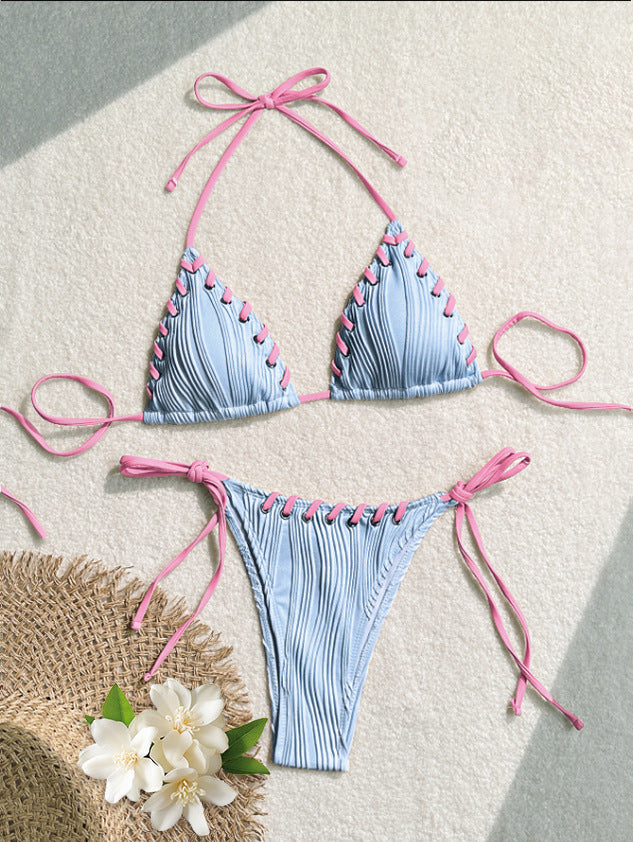 Damen Triangel-Bikini mit kontrastierenden Schnürdetails Drune