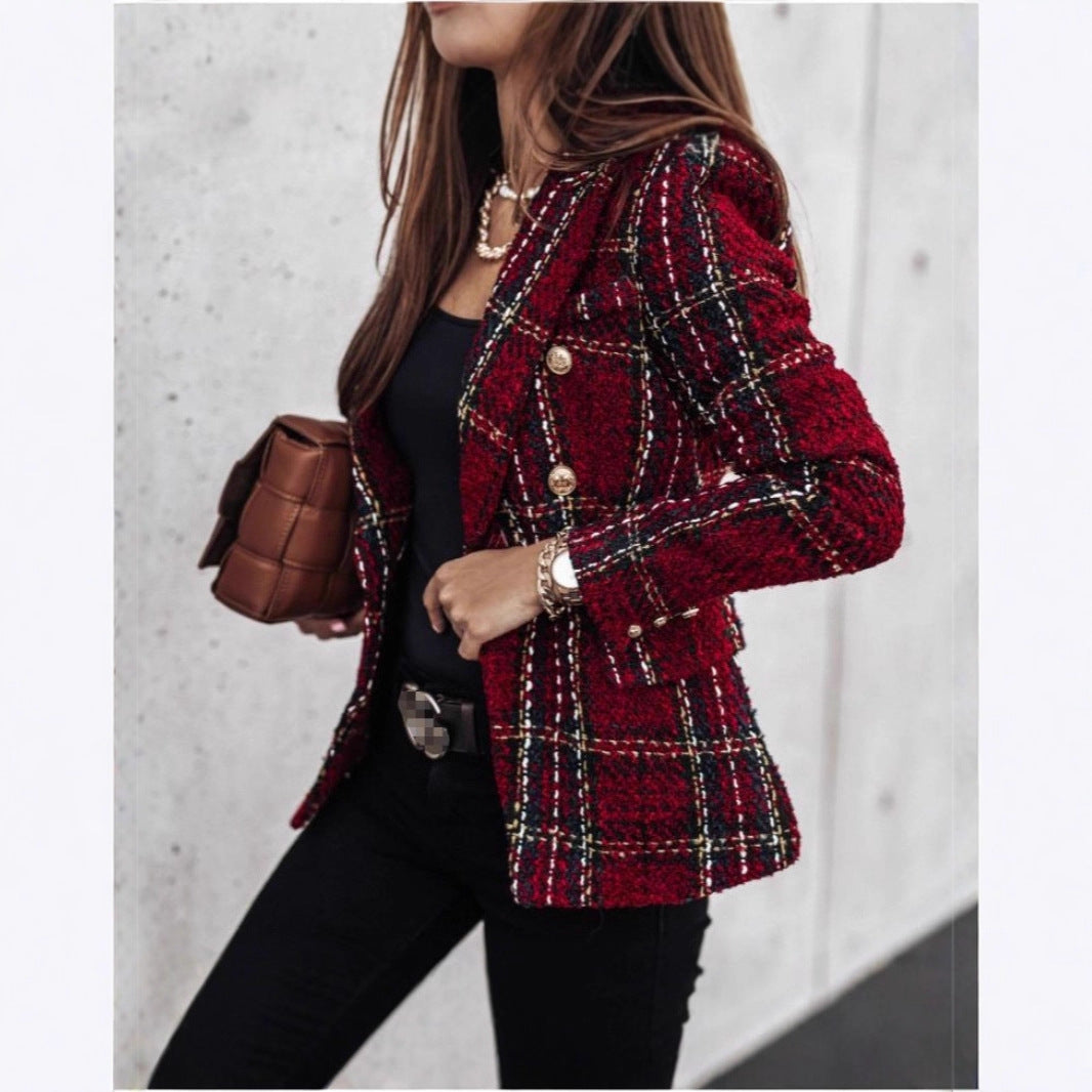 Damen nan eleganter Tweed-Blazer mit Doppelknopf, strukturierter Webung und aufgesetzten Taschen Drune