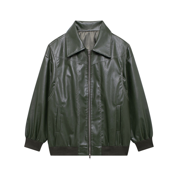 Damen Kunstlederjacke mit elastischen Bündchen und hochschließendem Kragen Drune