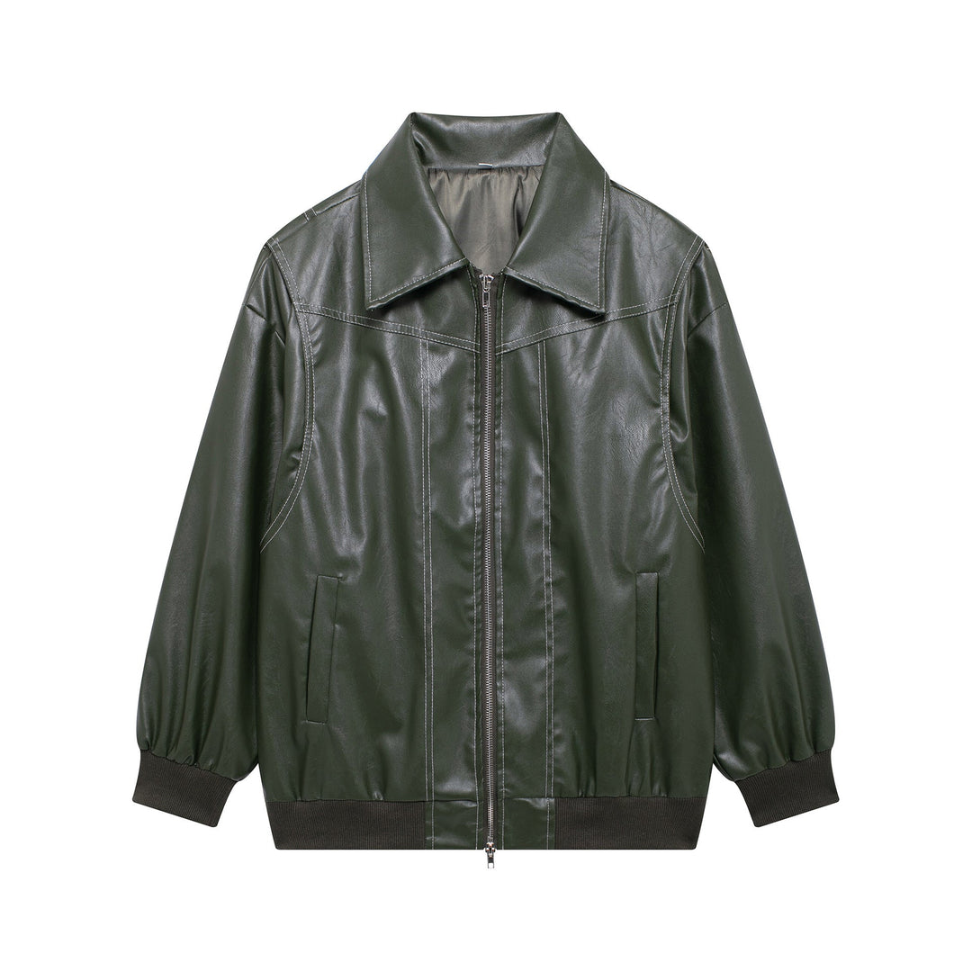 Drune | Damen Faux Leder Jacke Elastische Ärmel