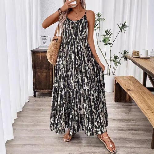 Damen Maxikleid mit leichtem Schnitt und farbenfrohem Druck Drune