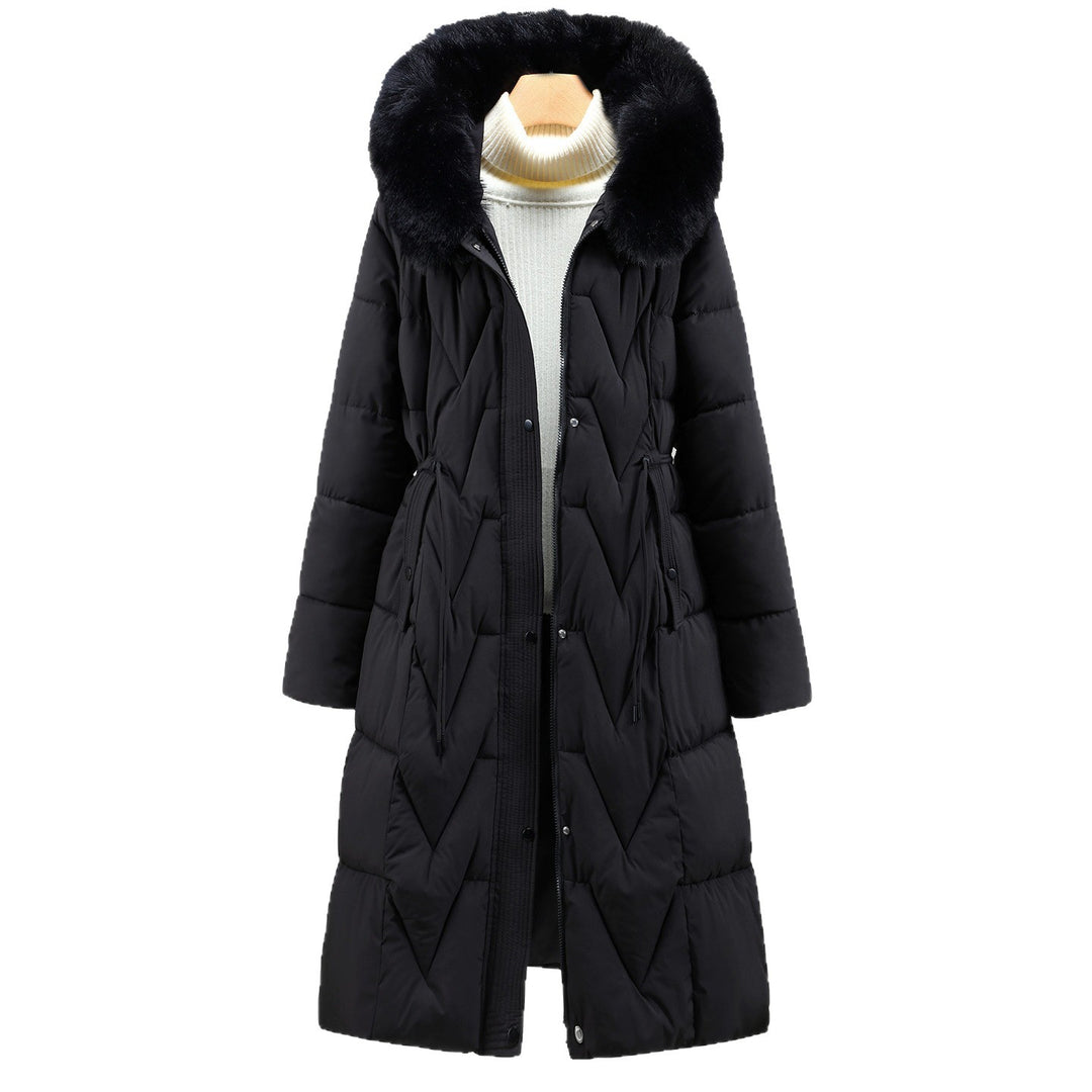 Damen nan langer gesteppter Parka mit voluminöser Kunstfellkapuze und taillierendem Kordelzug Drune
